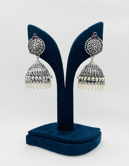 Antique 925 silver jhumkis with pearls