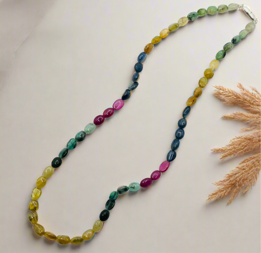 Ruby,Emerald,Sapphire Smooth Tumble Necklace