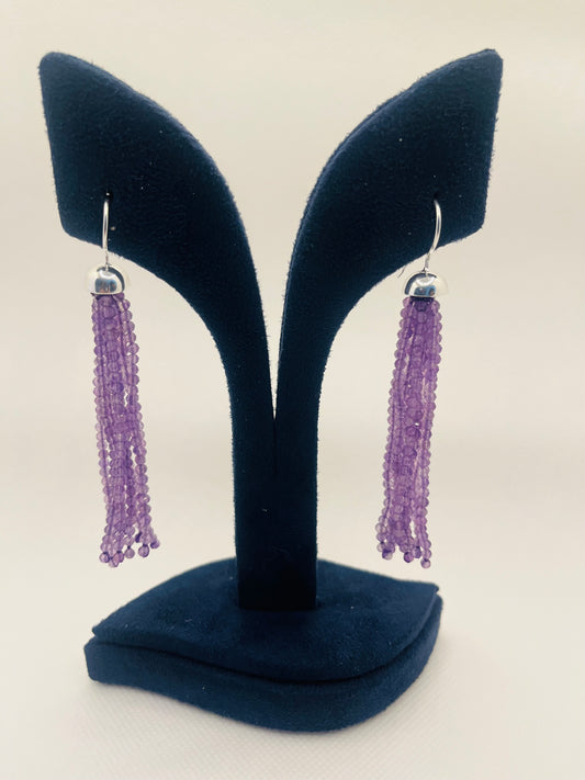 Purple beaded 925 silver earrings