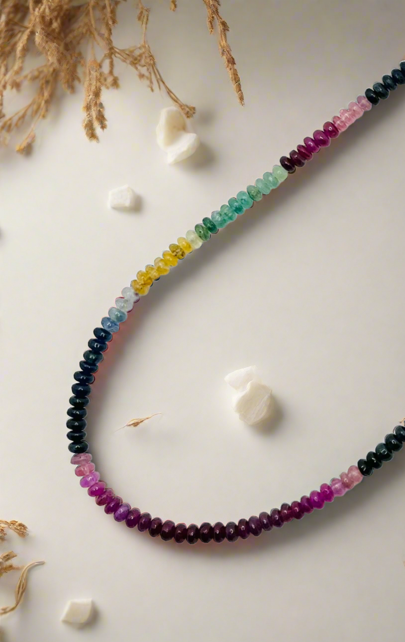 Ruby, Emerald,Sapphire Smooth Beads Necklace