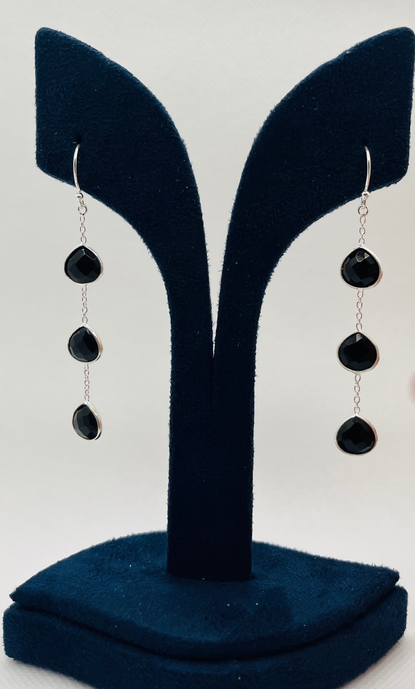 Black stone 925 silver earrings