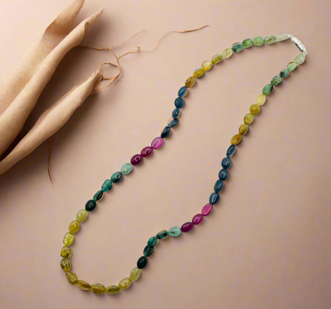 Ruby,Emerald,Sapphire Smooth Tumble Necklace