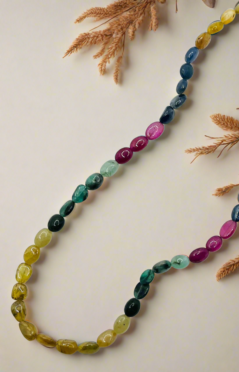 Ruby,Emerald,Sapphire Smooth Tumble Necklace