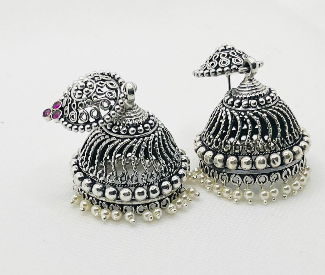 Antique 925 silver jhumkis with pearls