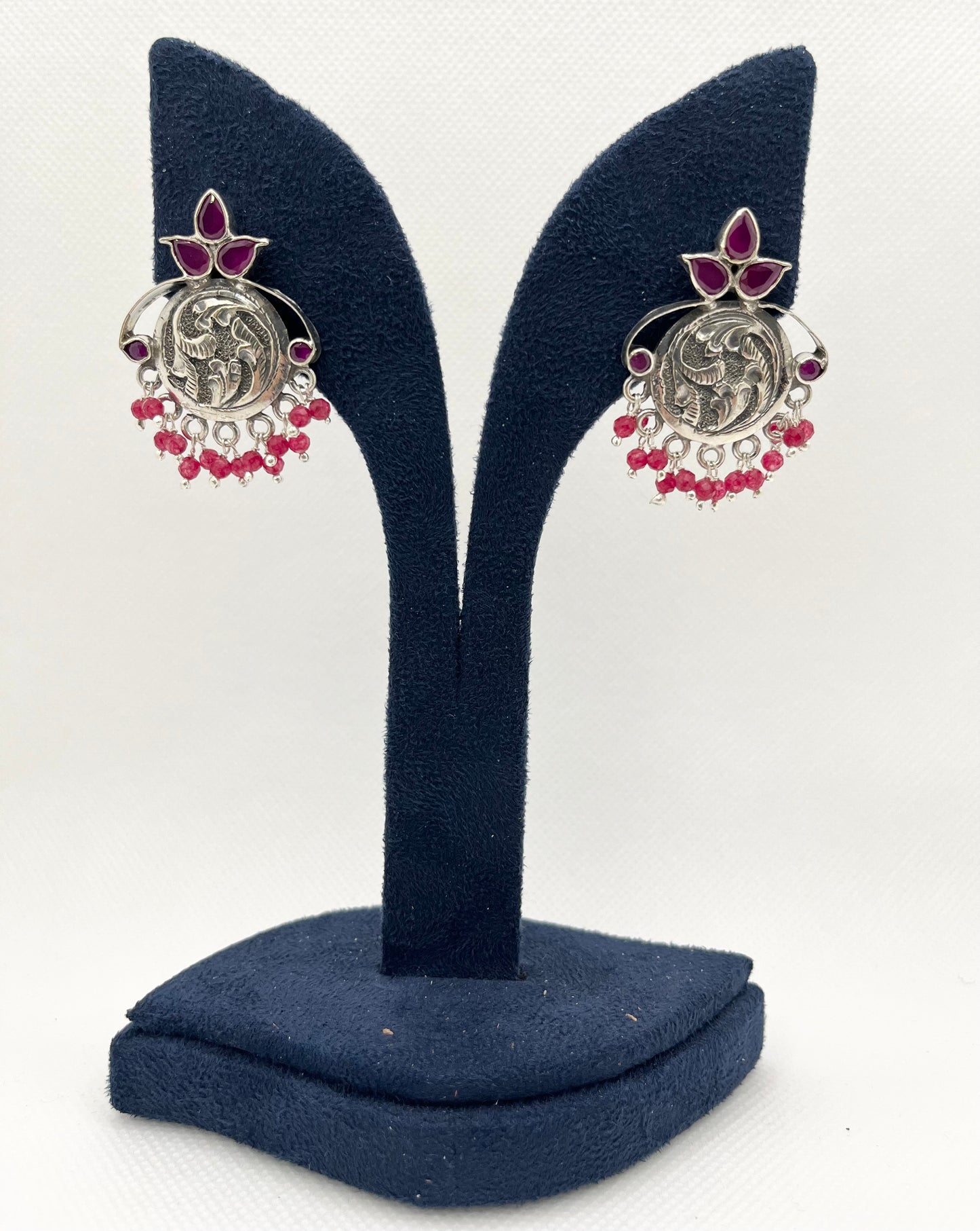 Antique pink stone earrings in 925 silver