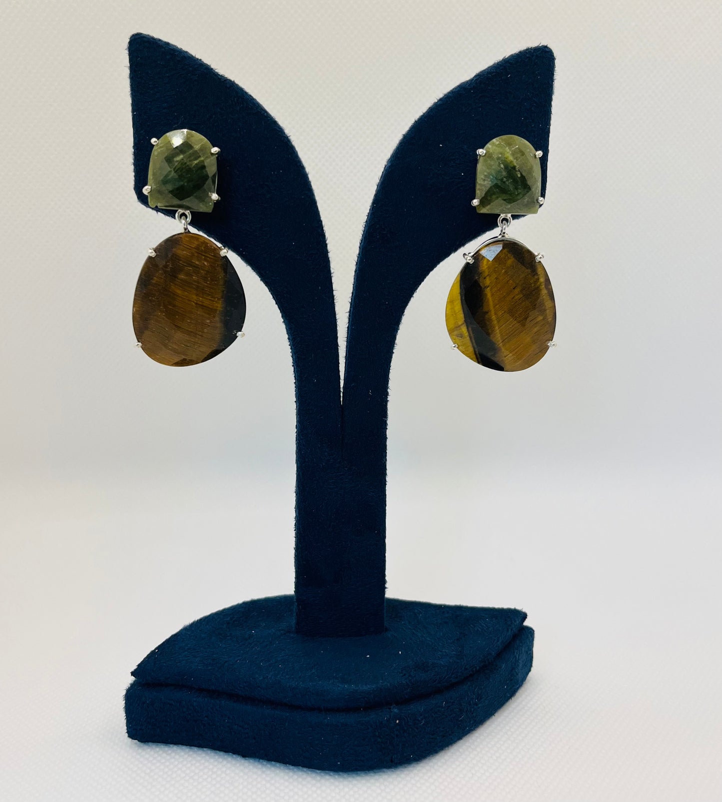 Vasonite and tiger eye 925 silver earrings