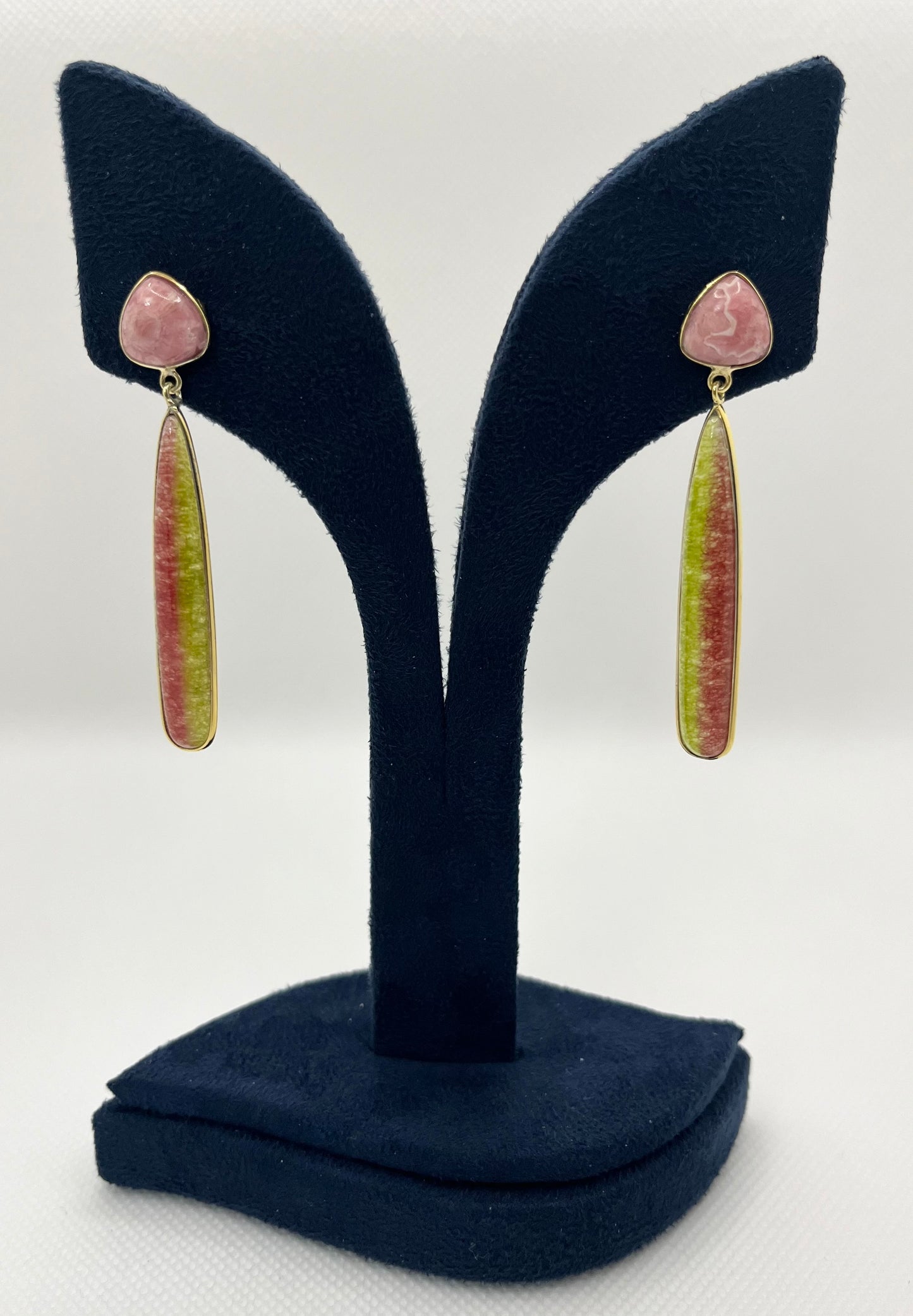 Rhodochrosite and Jade stone 925 silver earrings