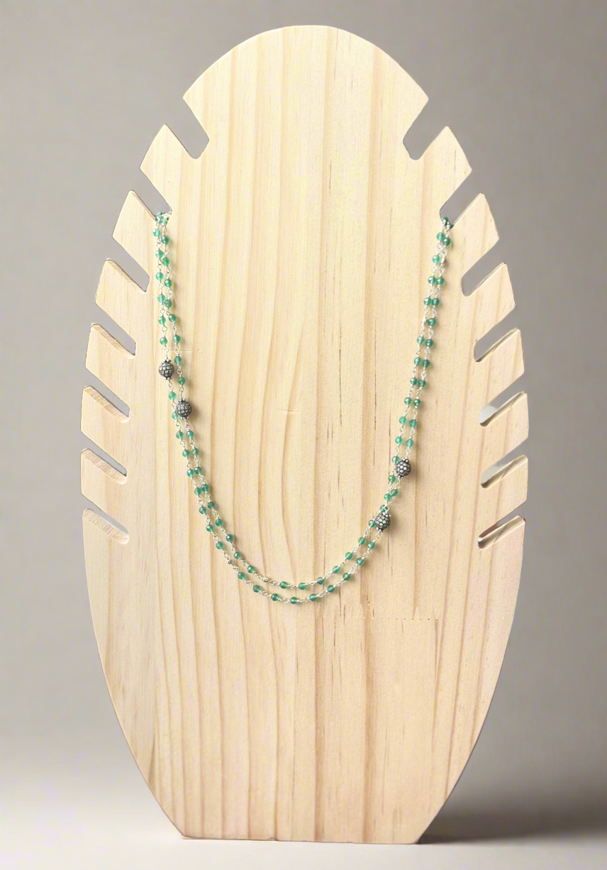 Green beads necklace in 925 silver