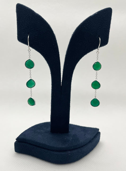 Green stone 925 silver earrings