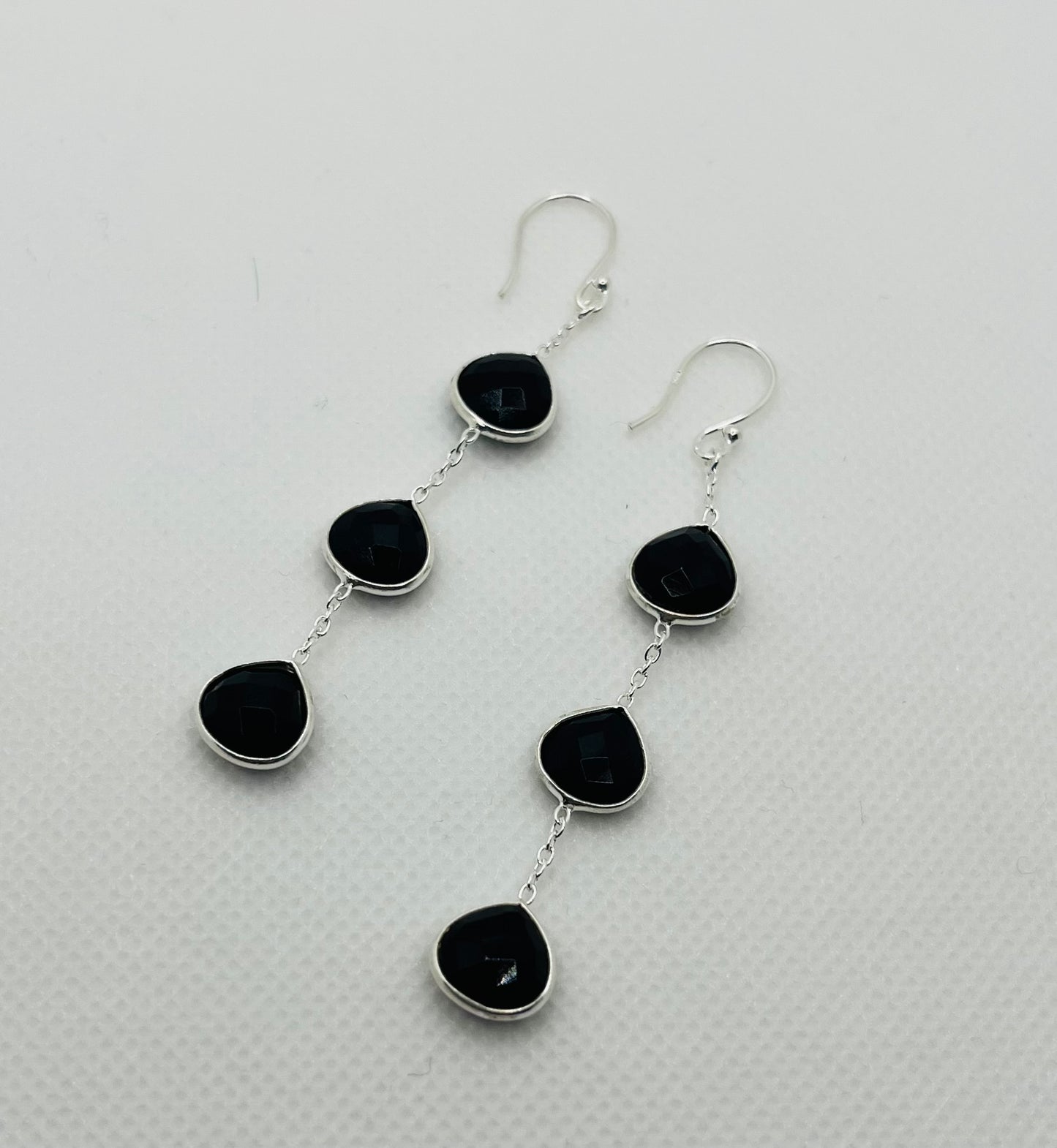 Black stone 925 silver earrings