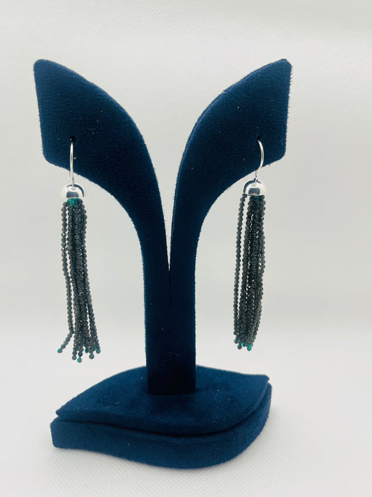 Dark olive beads 925 silver earrings